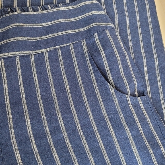 Habitat Linen Blend Blue White Striped Wide Leg Cropped Pull-On Pants - Size M - Picture 3 of 11